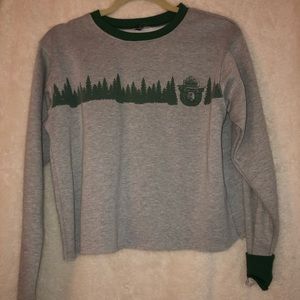 Grey & Green Cropped Smokey Bear Sweatshirt - M